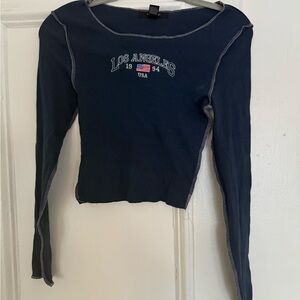 Blue Long Sleeve Top with Los Angeles Print